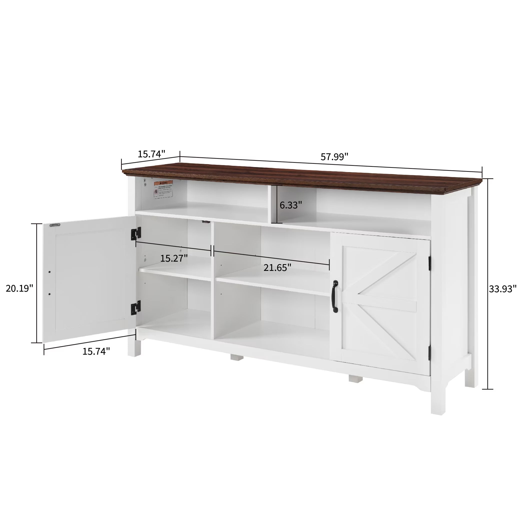MAYEERTY 58" Farmhouse Sideboard Buffet Cabinet with Barn Doors, Antique Coffee Bar Station with Adjustable Shelves, for Dining Room, Living Room, Entryway