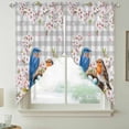 thumbnail image 2 of Birds Floral Swag Valances for Windows, Kitchen Curtains 36 Inch Length 2 Panels Set, Farmhouse Country Pink Flower Leaf Grey Plaid Short Curtains for Small Windows Rod Pocket Cafe Curtains 28"x36", 2 of 8
