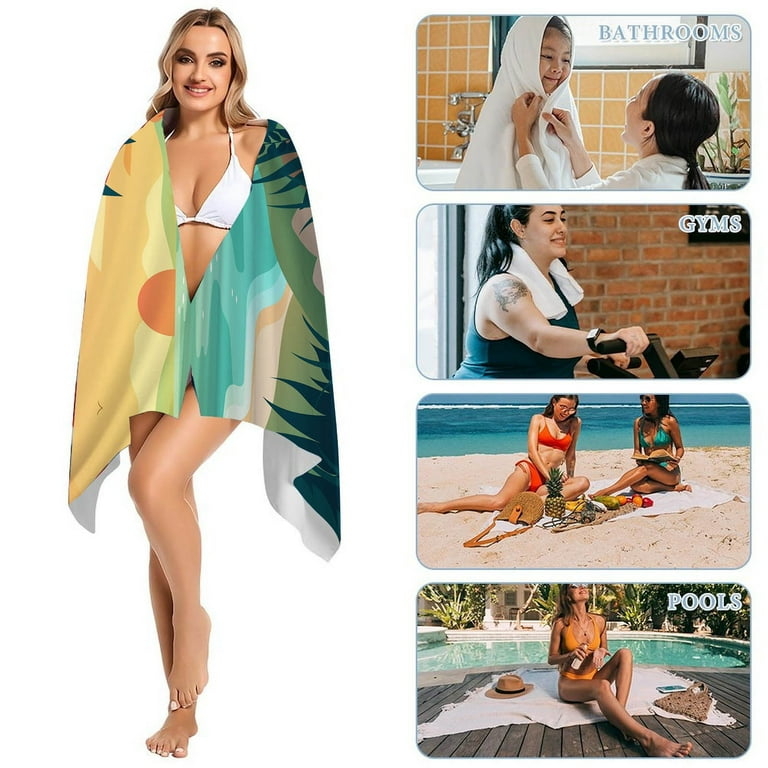 my pillow towels Bathroom bath towel set Bath Towels 4 Piece Set 150 75cm Sun And Setting Pattern Microfiber Beach Towels For Travel Towel Swimmers Sand Proof Women Men Walmart