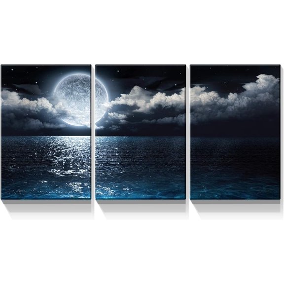 3 Panels Beach Pictures Wall Art Blue Sea White Beach at Sunrise Pictures Print on Canvas Beach Wall Decor Beach Paintings for Home Decor Stretched and d Easy to Hang - 16"x24"x3 Panels