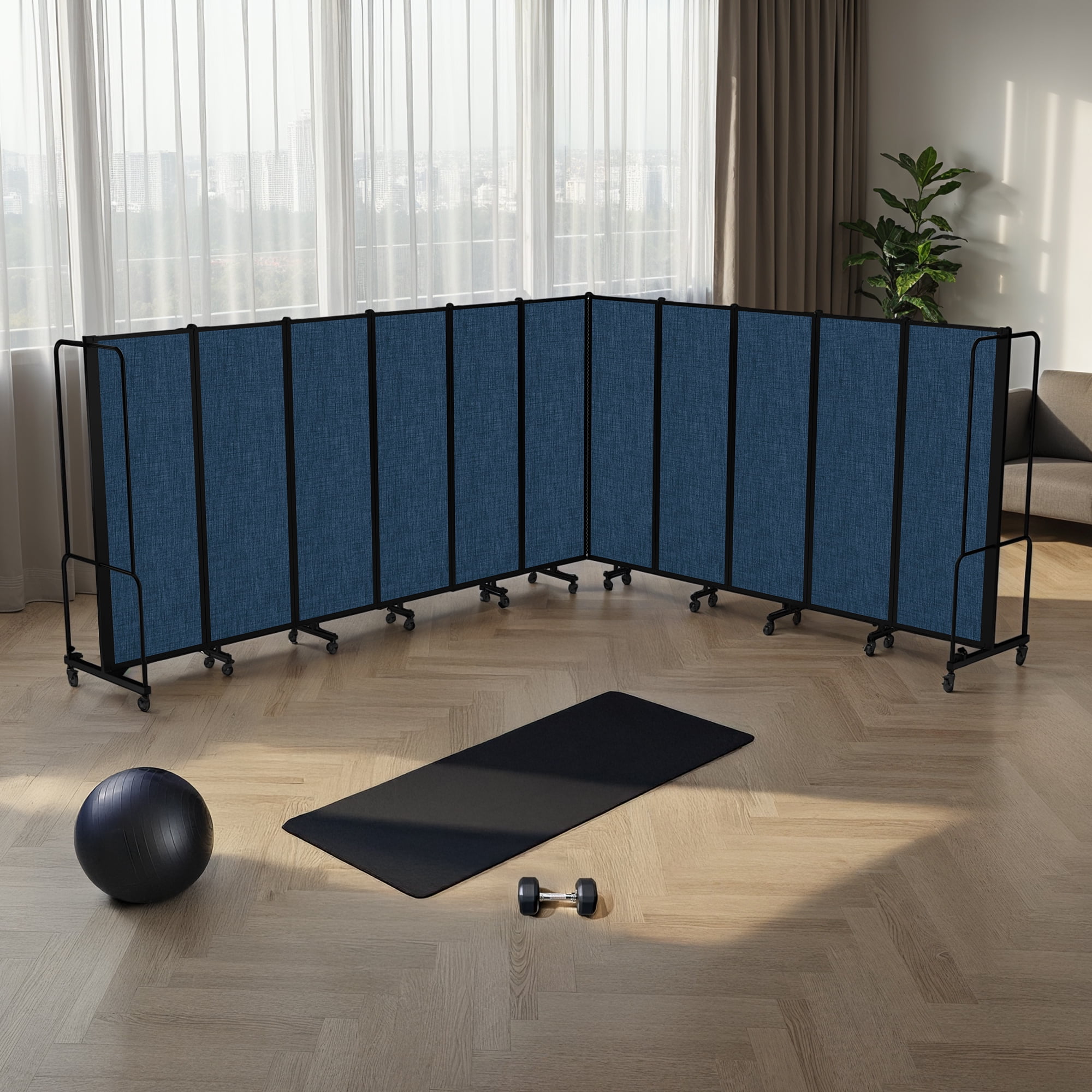 Hampden Furnishings Otis Collection Portable Room Divider, 11 Blue Panels, Black Frame