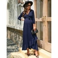 thumbnail image 2 of Women's Maternity Dress V Neck 3/4 Sleeve Ruffle Long Dress High Waist A Line Maxi Dress with Belt, 2 of 5