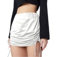 thumbnail image 3 of DuoJiaJ Women's Summer Solid Color Spicy Girl Pleated Side Drawstring Skirt Pants Half Skirt Skirts For Women White M, 3 of 5