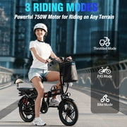 16 750W Peak Electric Bike for Adults, 48V 15Ah Removable Battery Electric Bicycle, One-Piece Tire Folding Ebike, Max Speed 28 Mph, Range to 45 Miles, Off Road UL2849
