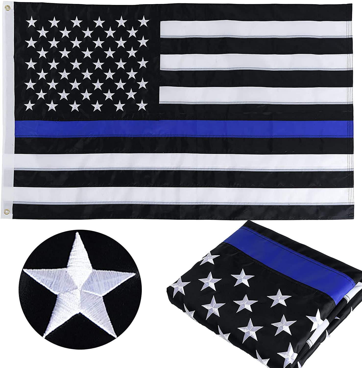 2x3 USA American Flag and USA Blue Line Flag EMBROIDERED 210D Premium Flag Set 