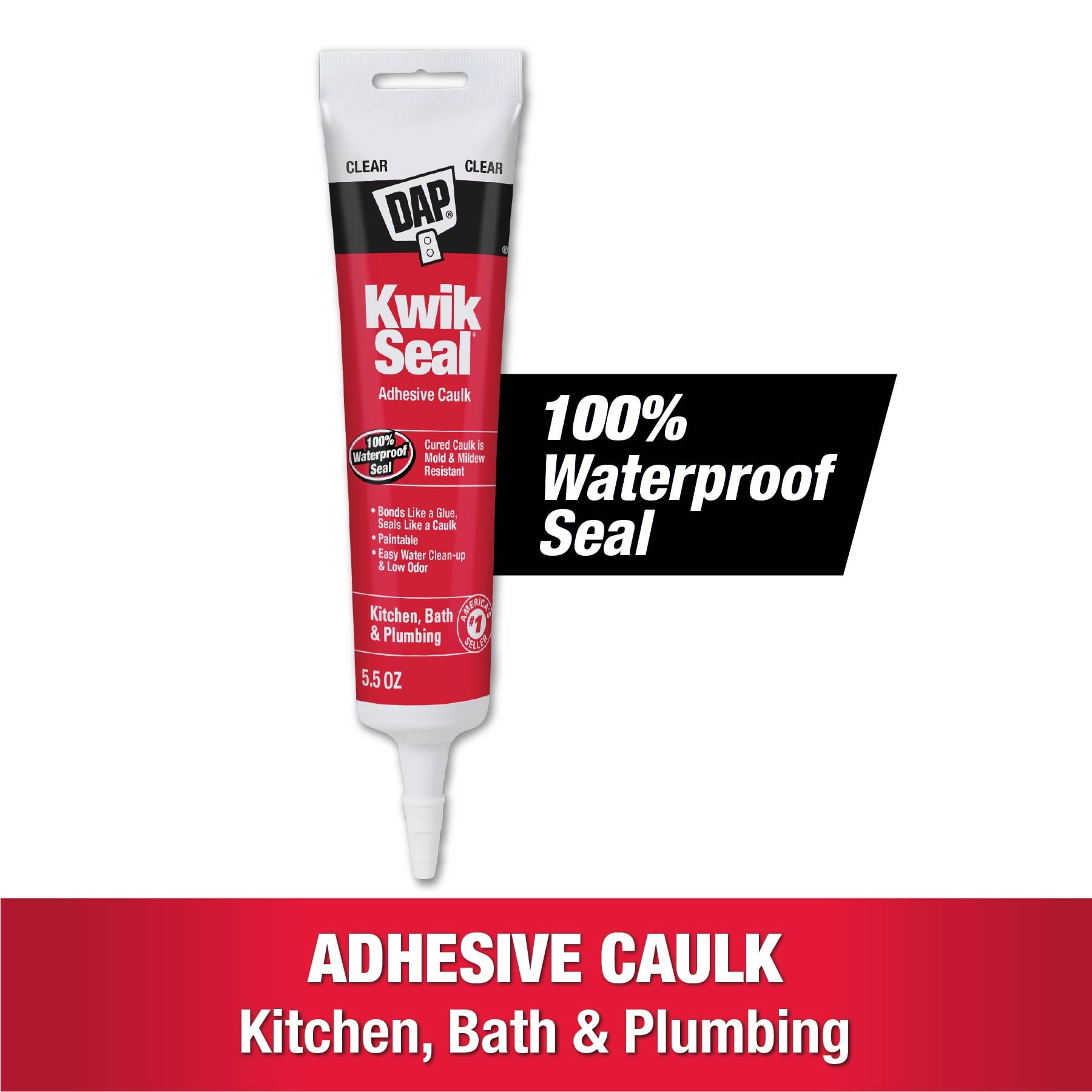 (6 pack) DAP Kwik Seal 5.5 oz Clear Adhesive Kitchen and Bath Acrylic Latex Caulk