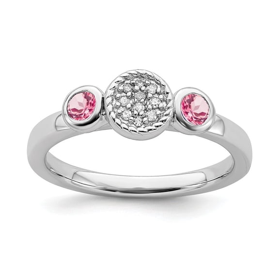 Sterling Silver Stackable Expressions Db Round Pink Tourm. and Dia. Ring - Size 8