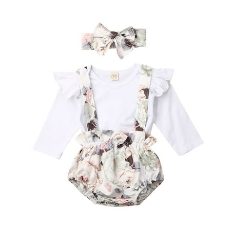 

Fanvereka Girl s Solid Color Romper with Flower Suspender Shorts and Headband Set