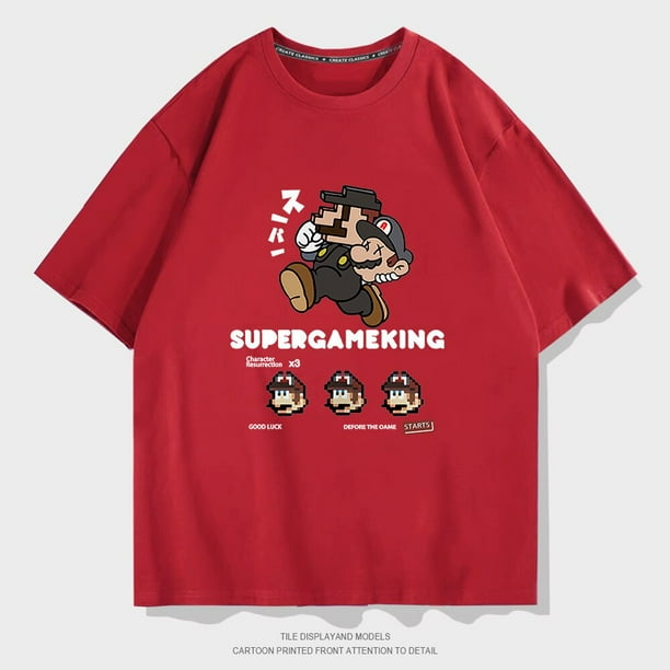 Camiseta de manga corta con cuello redondo para hombre y mujer, ropa de calle, camiseta holgada de algodón con dibujos animados de Super Mary zhangmengya LED