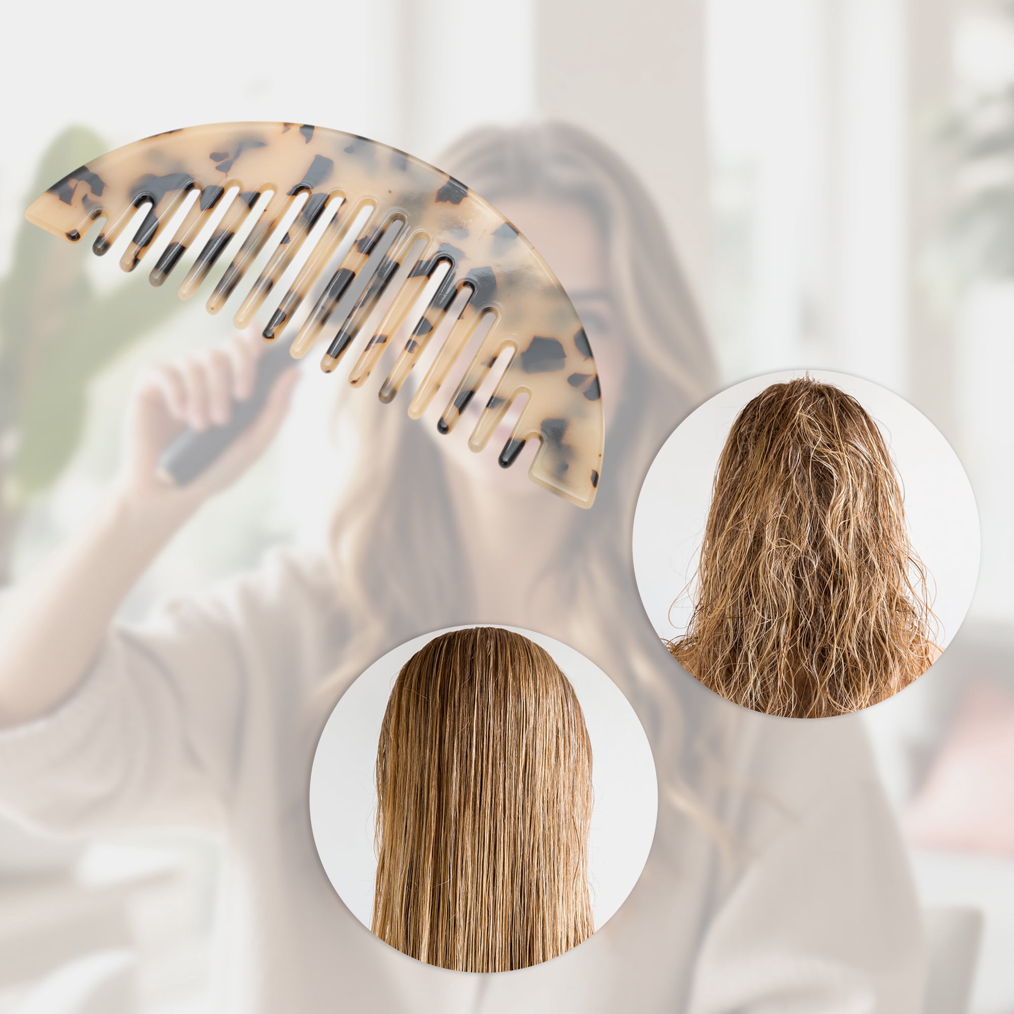 Unique Bargains 1 Pc Convenient Half Round Hair Comb for Making Hair Smooth Beige, Black
