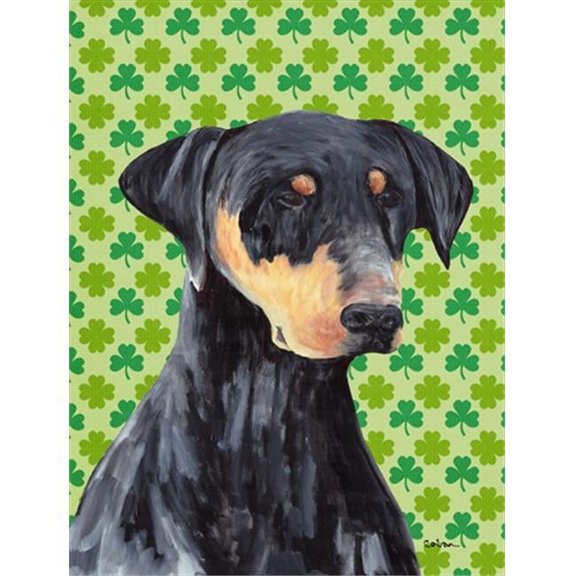 15 x 15 In. Doberman St. Patricks Day Shamrock Portrait Flag, Garden Size