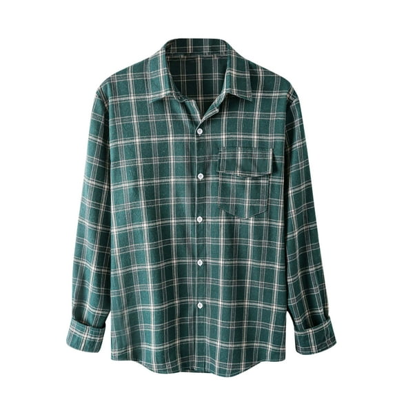 IROINNID Deals Long Sleeve Shirts for Men Casual New Plaid Shirt Youth Shirts Coat Turndown Collar Blouse & Shirt,Army Green