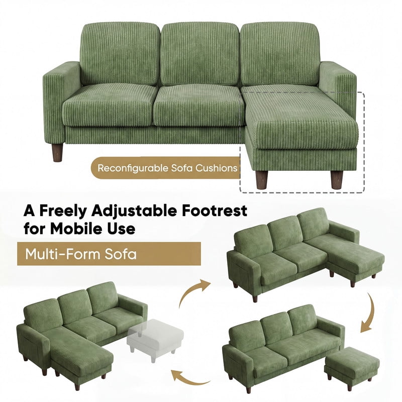 Homall Cloud Modular Sectional Sofa 3 Seat L-Shaped Cloud Oversized Sofa Couch for Living Room, Apartment and Small Space,Corduroy Green