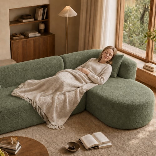 109.4" Boneless Modular Sectional Sofa with L-Shaped Chaise, Cloud-Like Chenille Couch, No Assembly Required, Green