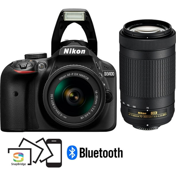 Nikon D3400 Dslr Camera With Af P Dx Nikkor 18 55mm F 3 5 5 6g Vr And Af P Dx Nikkor 70 300mm F 4 5 6 3g Ed Certified Refurbished Walmart Com Walmart Com