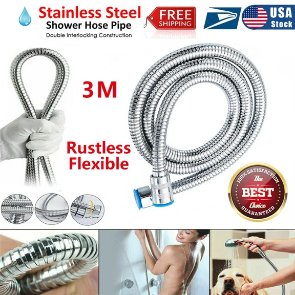 118Inch 3M Shower Hose Flexible Stainless Steel Chrome Shower Head Hose Pipe