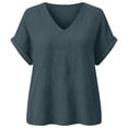 thumbnail image 6 of Diufon Womens Crinkle Gauze Blouse Rolled Short Sleeve V Neck Casual Loose Fitted Solid Color Summer Tunic Tops, 6 of 7
