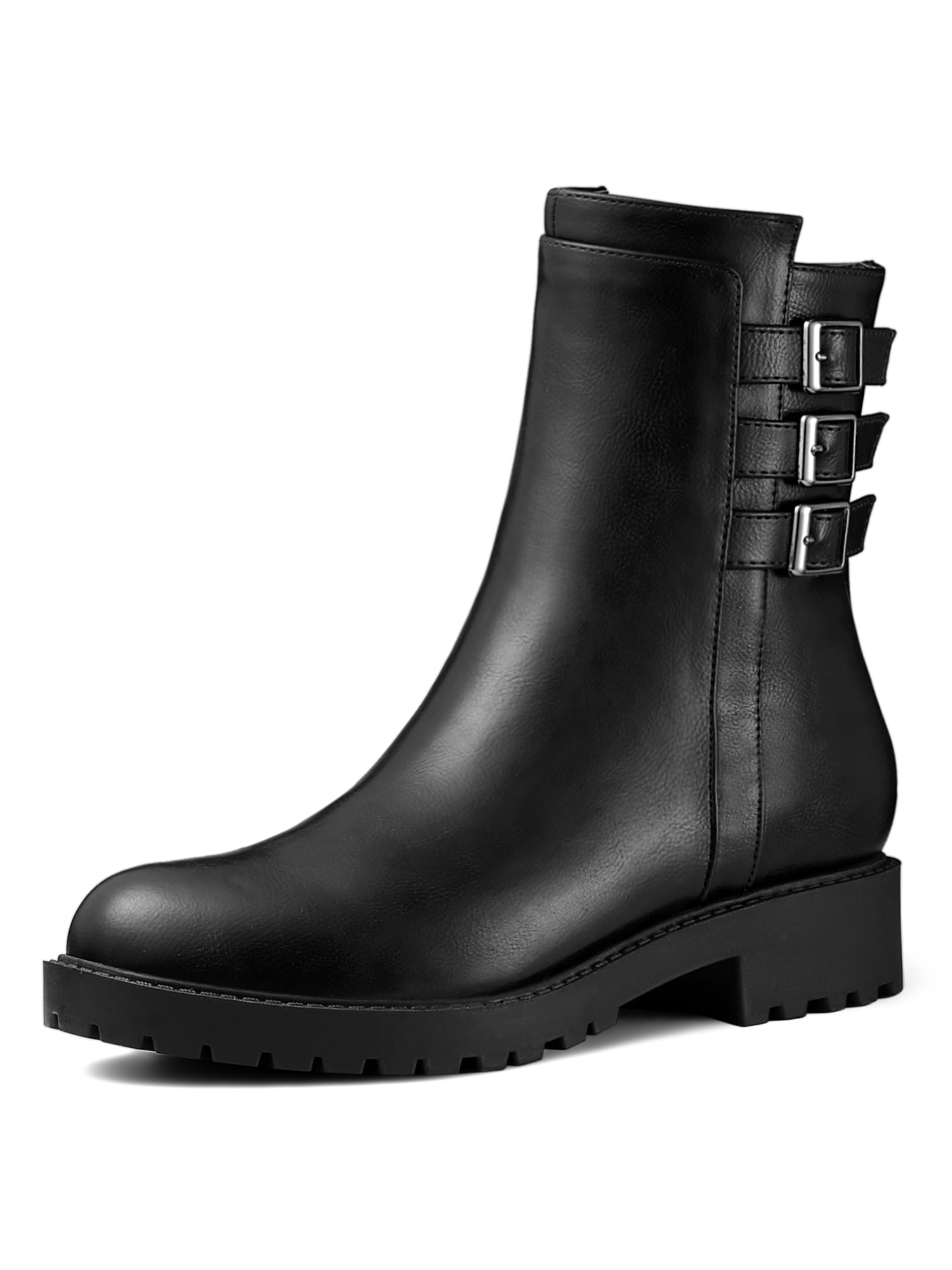 Women's Side Zip Mid Calf Combat Boots Black (Size 10) Walmart Canada