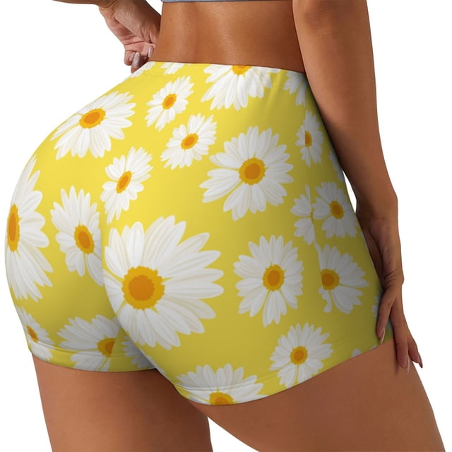 Fotbe Daisies Flowers Shorts Sin Costuras – Shorts Deportivos de Cintura Alta para Mujer, Elásticos para Gimnasio, Yoga, Running o Ciclismo-XX-Large