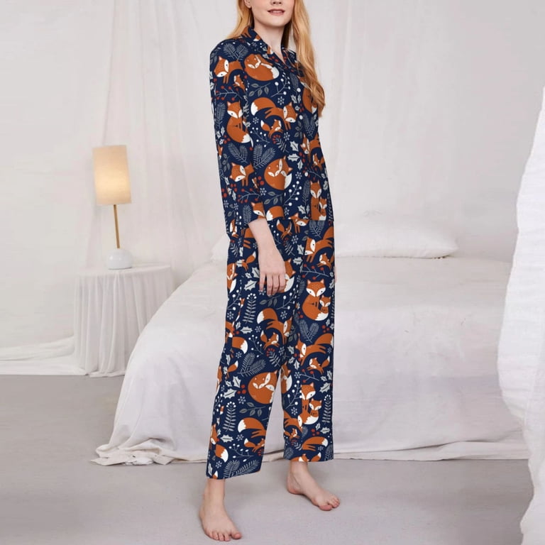 GOSO Women's Pyjama Set - Floral Print Long Sleeve Button Down Top & Pants, Soft Sleepwear For Autumn & Winter
