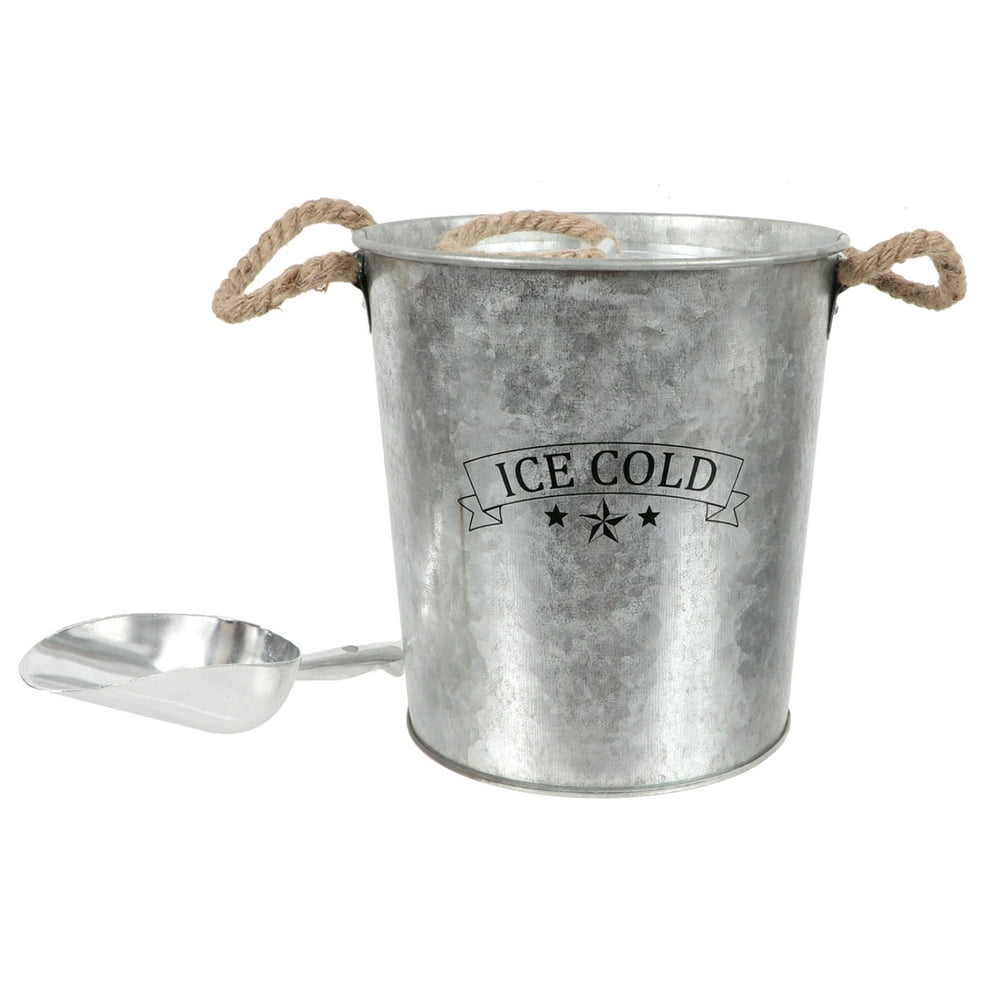 Galvanized Metal Ice Bucket with Lid and Scoop 8.5 Inches