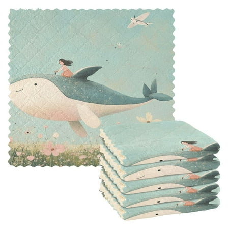 

6 Pieces of Kitchen Towels 11x11Inch Kitchen Dish Cloths Kitchen Dish Towels Reuseable Cleaning Cloths Flying Whale