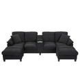 thumbnail image 5 of Euroco Modern U-shaped Sofa 116.9" Sectional Sofa Corduroy Upholstered Sofa Couch with Storage Ottomans, Cup Holders and USB Ports for Living Room, Black, 5 of 9