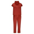 thumbnail image 7 of 2 Piece Lounge Set Women Set Button Short Sleeve Crop High Waist Drawstring wide leg pants Active Wear Sets Tracksuits Red 2XL, 7 of 7