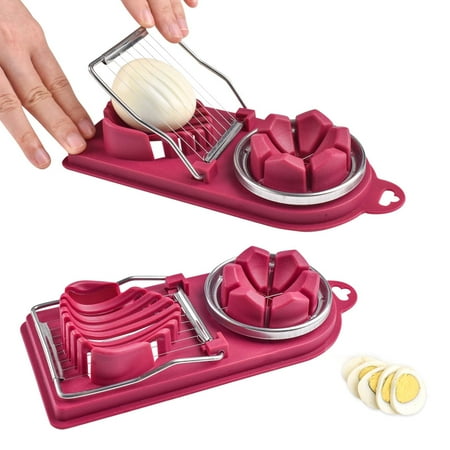 thovorrnl Egg Slicer for Hard Boiled Eggs 2-in-1 Egg Cutter Stainless Steel Strawberry Slicer Red