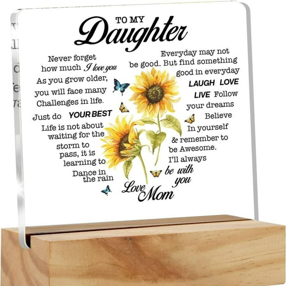Daughter Gift Daughter Gifts From Mom, Daughter I Love You Desk Decor Floral Acrylic Desk Plaque Sign with Wood Stand Home Office Desk Sign Keepsake Inspirational