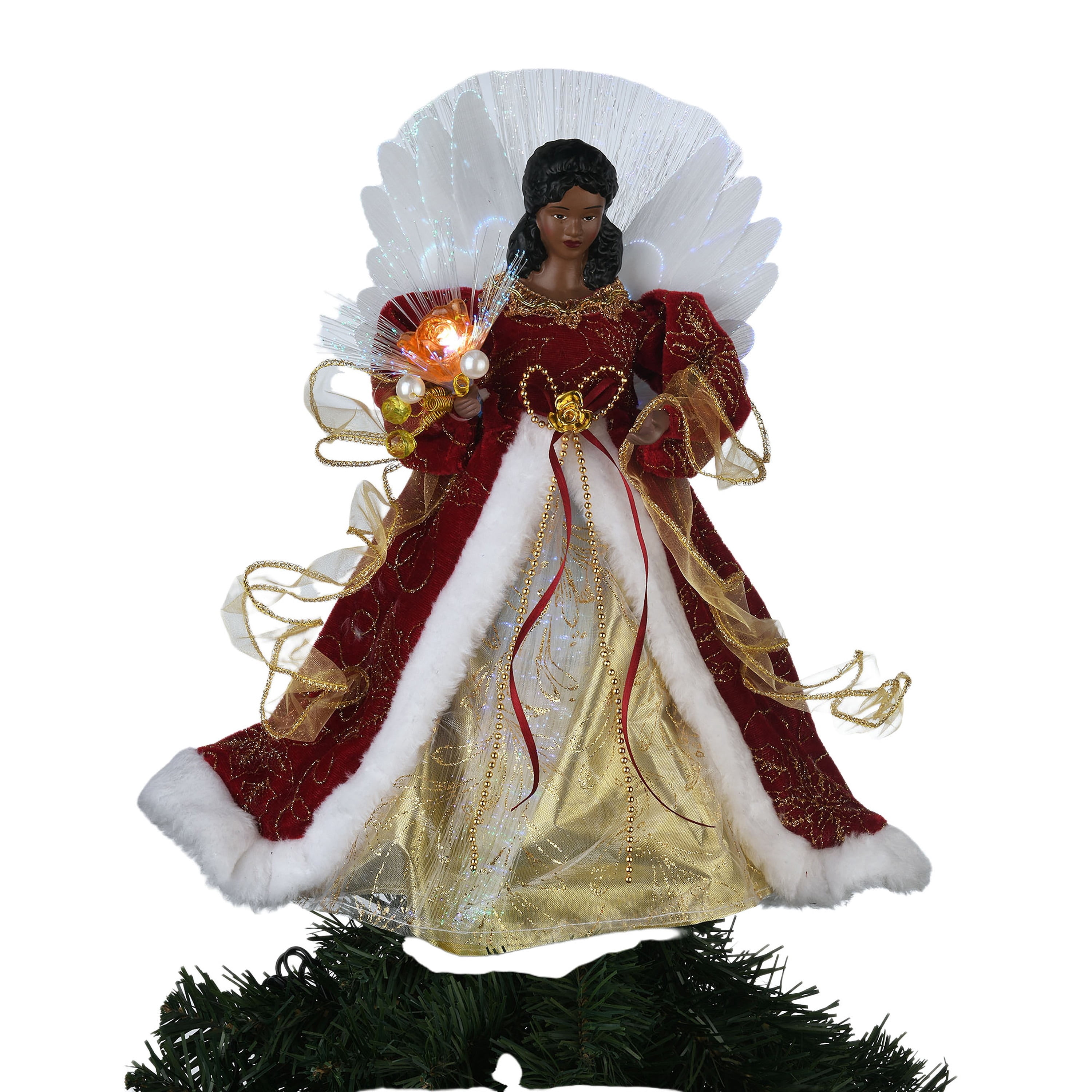 LED Fiber Optic Angel Christmas Tree Topper, Red, 12", by Holiday Time