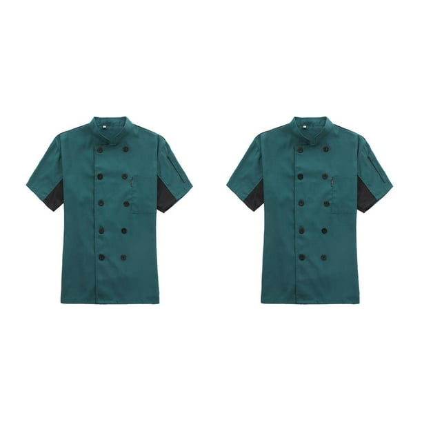Chaqueta de Chef Ounissouiy para mujer manga corta uniforme Verde oscuro L 2piezas