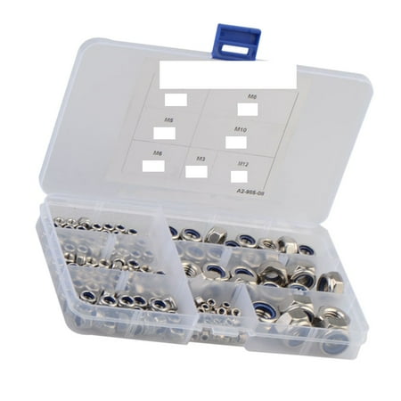 

Stainless Lock Nuts 175Pcs M3-M12 Stainless Steel Hexagonal Nylon Self-locking Nut Set Lock Nut Silver