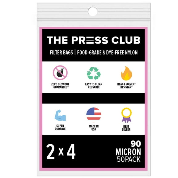 The Press Club 90 Micron Premium Nylon Tea Filter Press Screen Bags, 2" x 4" Inch, 50 Pack