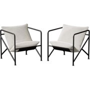 Sling Accent Chair, Modern Accent Chair with Thickened Metal Frame, Iron Art Single Sofa Chair with Comfortable Soft Cushions for Living Room, Bedroom and Office, 2 Oatmeal Chairs