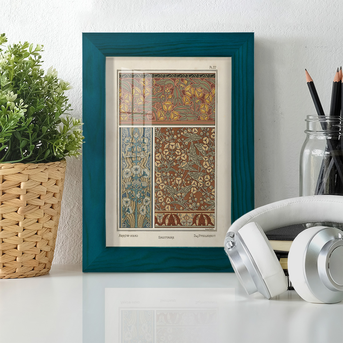 Nouveau Decorative II - Framed Print w/glass - Ocean Blue