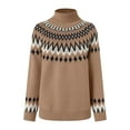 thumbnail image 5 of zaveiop Women's Fair Isle Sweater Casual Crewneck Long Sleeve Lightweight Vintage Knit Jumper Tops (Brown, 3XL), 5 of 8