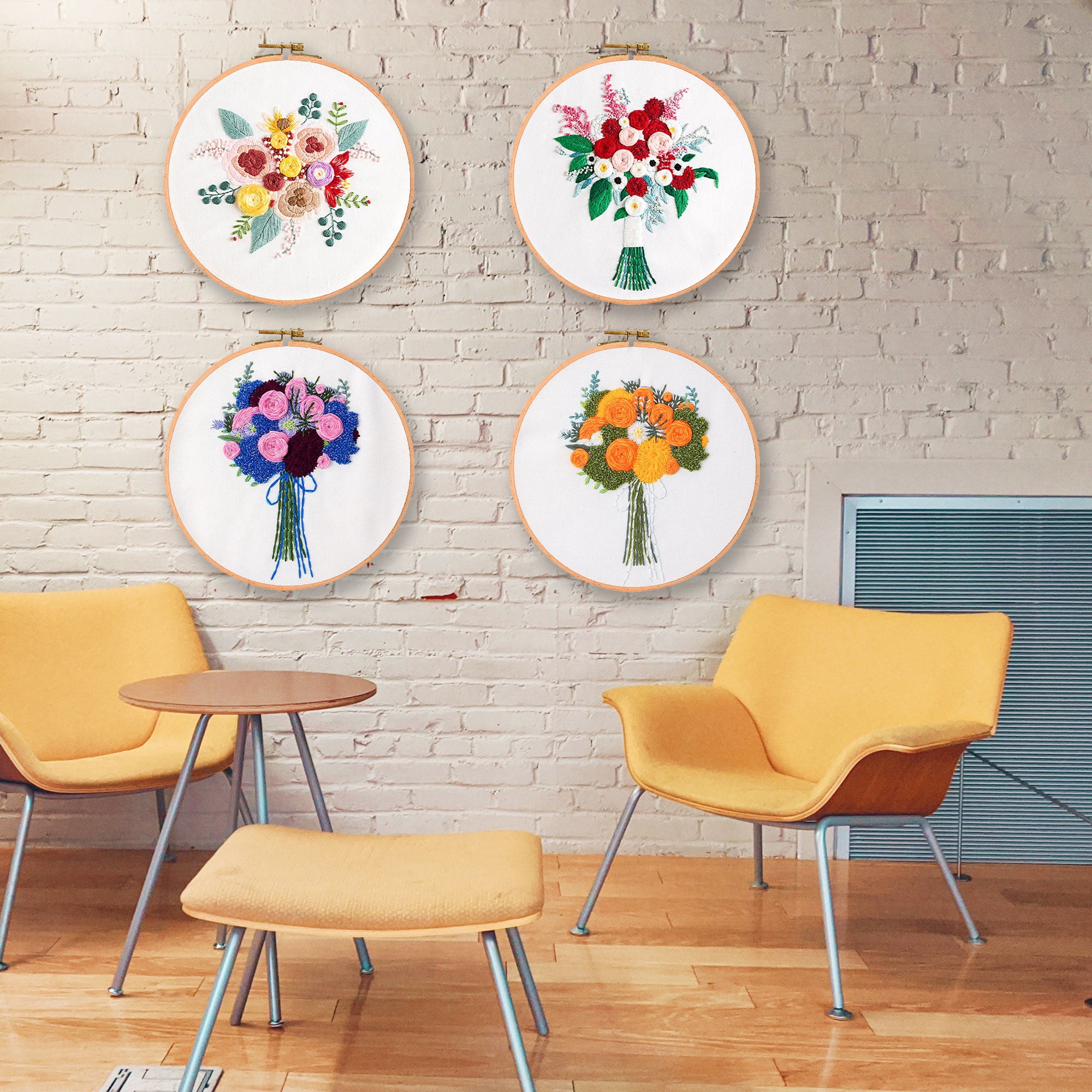 Blingpainting Embroidery Kit for Beginners with Flower Pattern, Cross Stitch kit,4pcs Embroidery Starter Kits Including Embroidery Hoop,Cloth and Color Threads