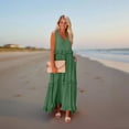thumbnail image 3 of Summer Dress, Halter V Neck Sleeveless Ruffles Loose Maxi Dress Casual Elegant Beach Wedding Guest Graduation Cocktail Dress Maxi Sweater For Women Maxi Dresses Tshirt Clothes (L, Green) ZMTing, 3 of 4