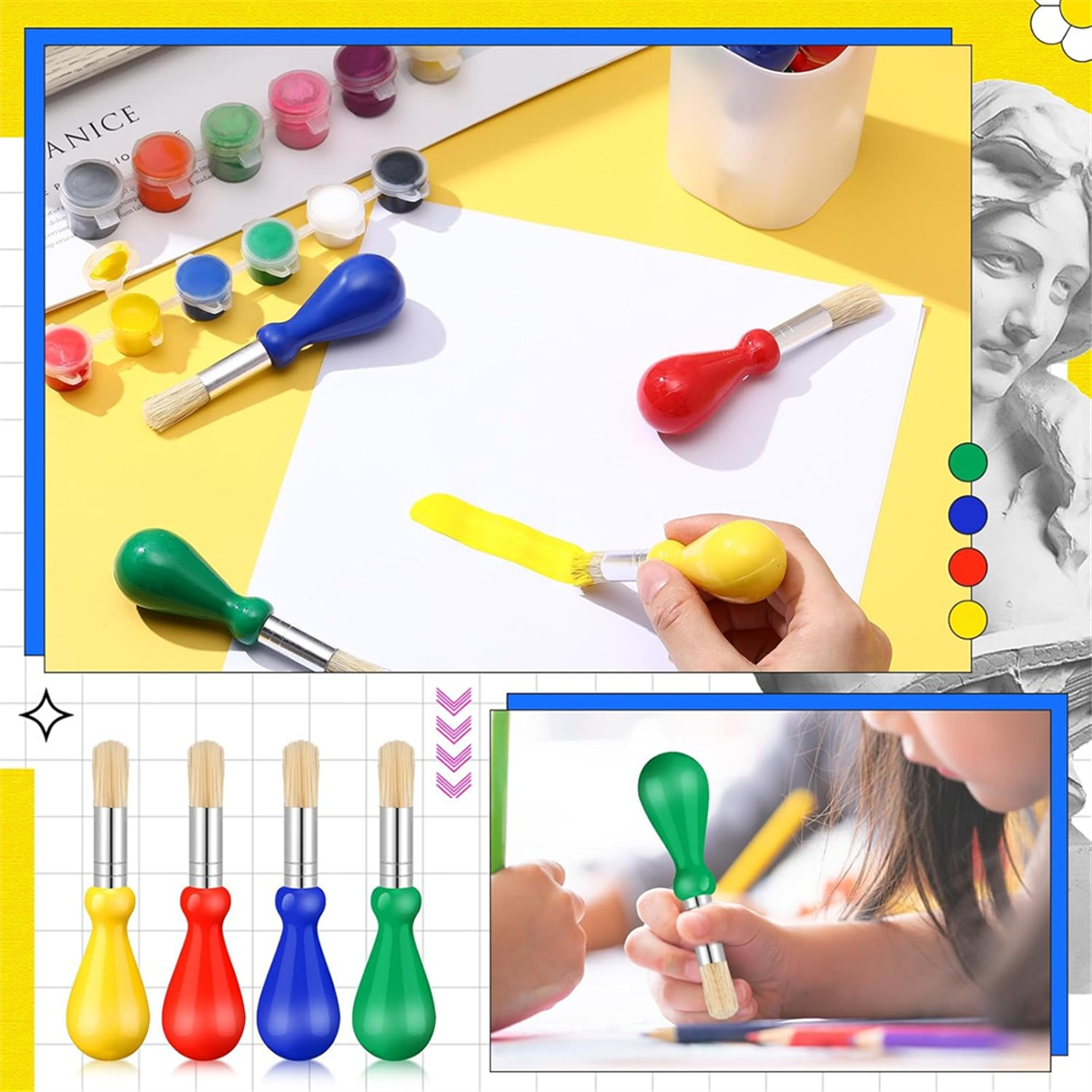 HOT 36 Brushes for Kids Large Easy to Hold Bulk Color Back-To-School Artsupplies Craft Projects