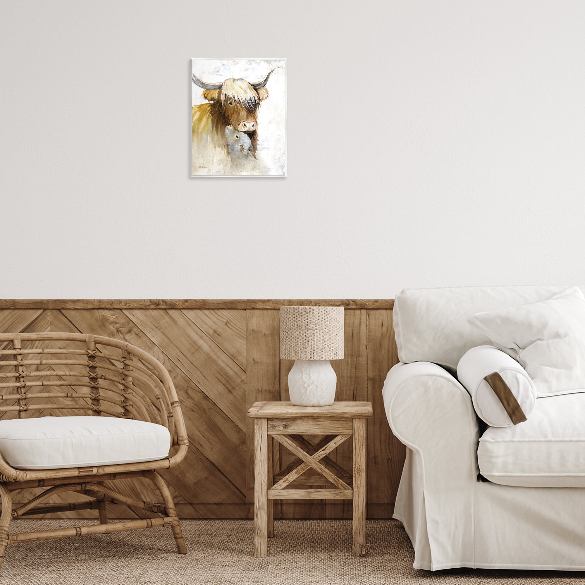 Stupell Industries Neutral Longhorn & Calf Animals & Insects Painting Unframed Art Print Wall Art, 11 x 14