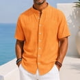 thumbnail image 2 of KXDMNE Mens Stand Collar Polo Shirt - Short Sleeve Button Fast Drying Polyester Slim Regular Solid Color Lightweight Casual Shirt, Saffron, L, 2 of 6