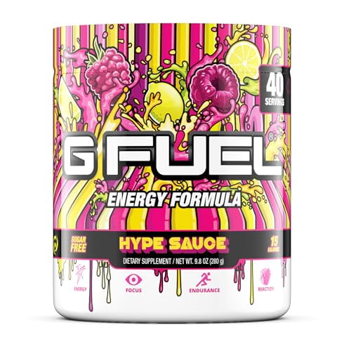 G Fuel Hype Sauce Energy Powder, Sugar Free, Clean Caffeine Focus Supplement, Water Mix, Raspberry Lemonade Flavor, Focus Amino, Vitamin + Antioxidants Blend, 9.8 oz (40 Servings)