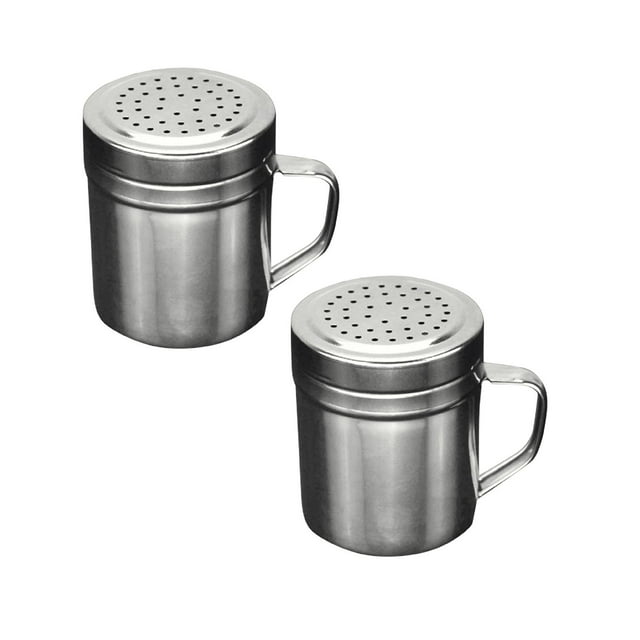 Oleegame 2PC Spice Dispenser Mini Stainless Powder Shaker With Handle And Multi Function Fine Mesh Powder Sieve For Outdoor BBQ Seasoning Bottle Silver