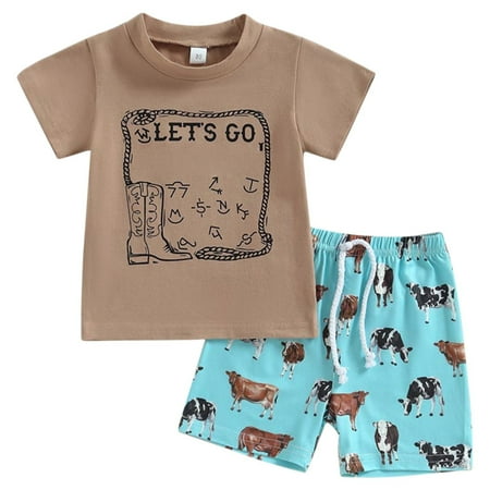 

Boy Clothes Outfit Set Alphabet T Shirt Cow Shorts Set European And American Style Tops Casual Shorts Trendy Two Piece Set