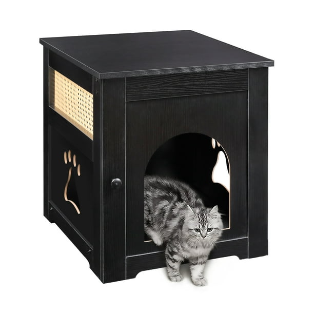 Cat Litter Box Home Decorative Cat House & Side Table Cat Home Nightstand Indoor Pet Crate