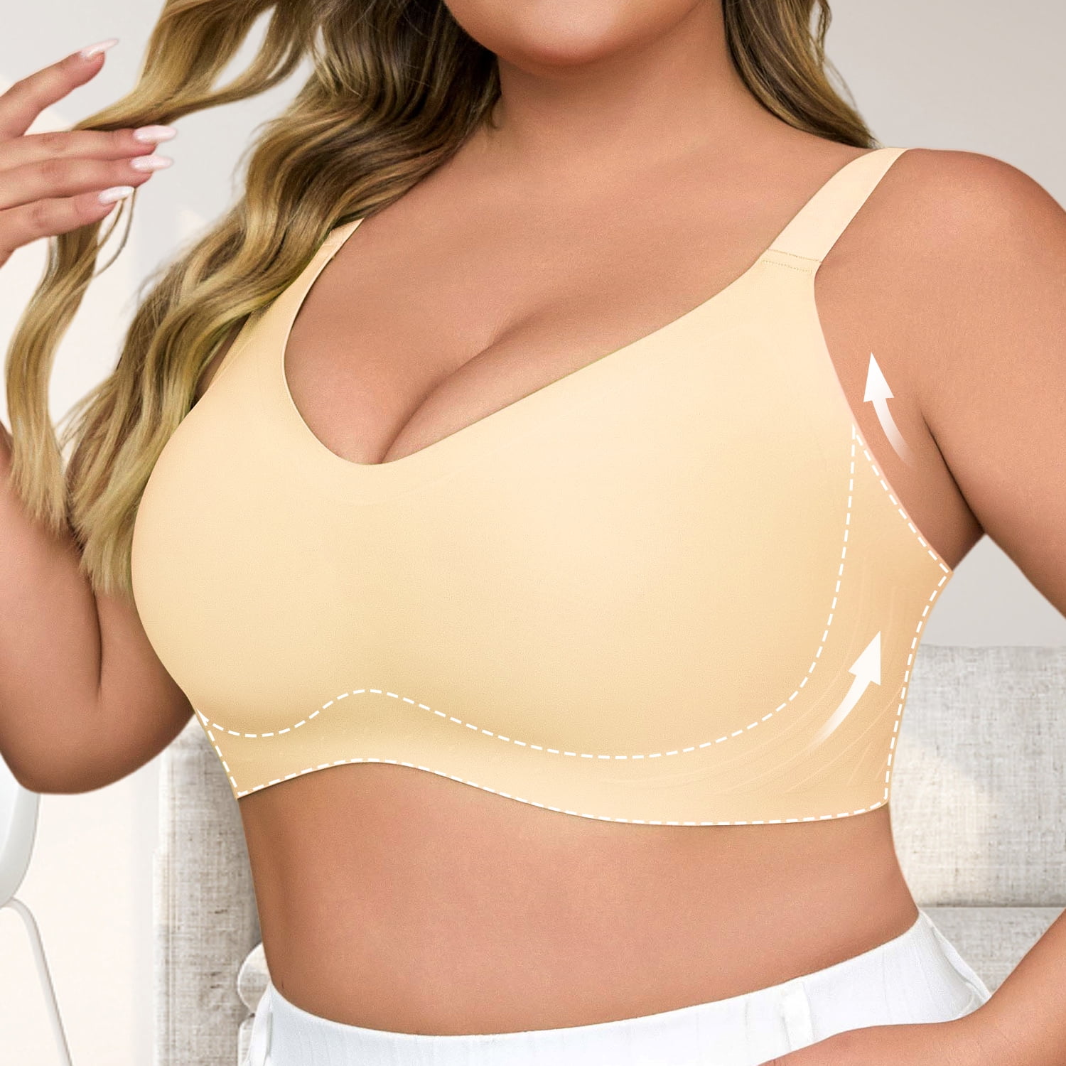 USEASY Wireless Bras for Women Plus Size Full Coverage Push Up Bra Comfort Seamless Bras No Underwire Everyday Bra