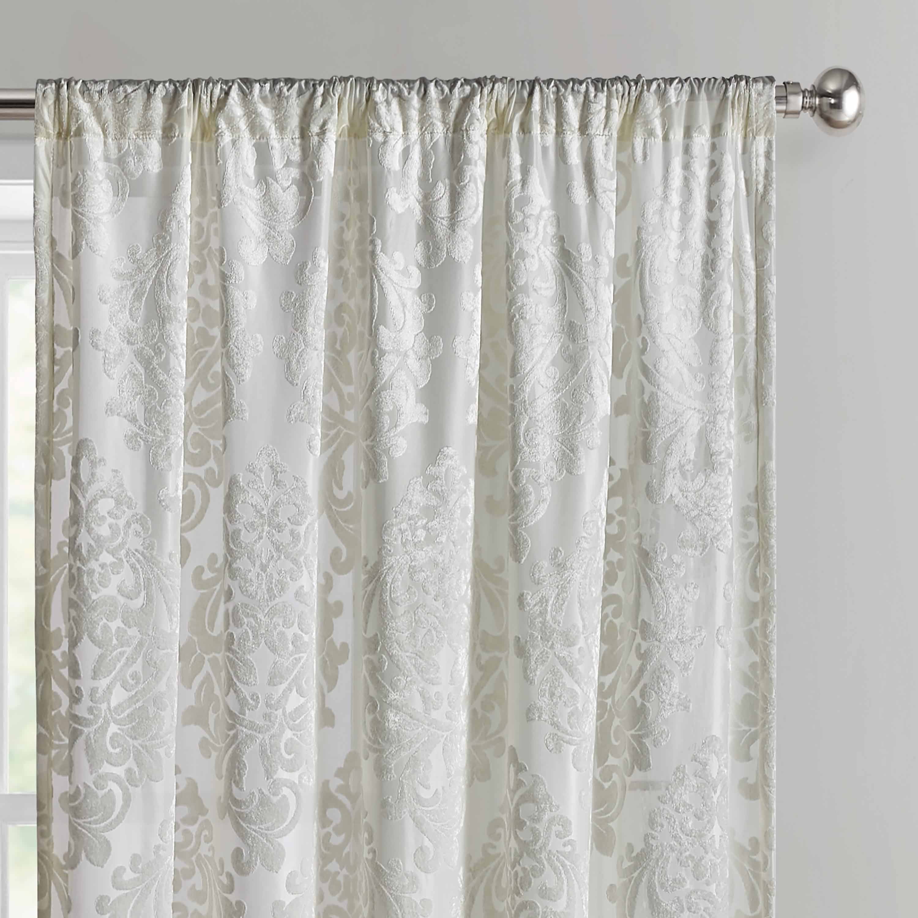Mainstays Velvet Sheer Damask Burnout Single Curtain Panel, 54" x 84", Ivory