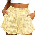 thumbnail image 2 of Tumotour Summer Board Shorts for Women'S Ruffled High Waist Plaid Athletic Workout Shorts Wide-Leg Pants Side Pockets, 2 of 7