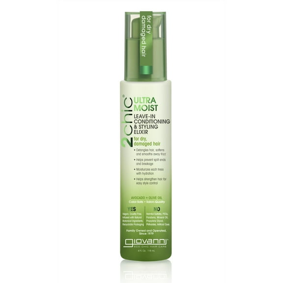 Giovanni 2Chic Avocado and Olive Oil Ultra Moist Leave In Conditioning and Styling Elixir, 4 Oz